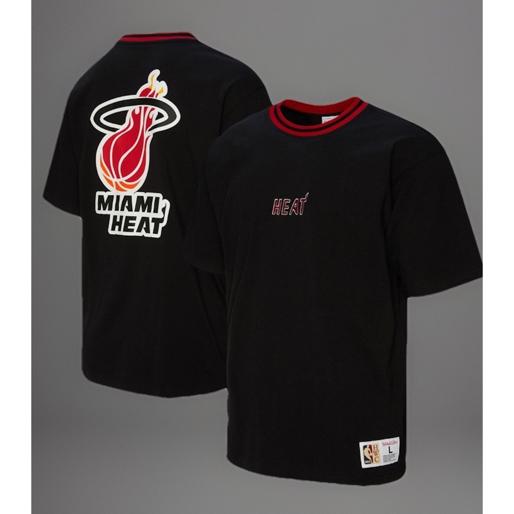 Unisex‎ Mitchell & Ness Black Miami Heat Playmaker Vintage Logo T-Shirt NWT  XL